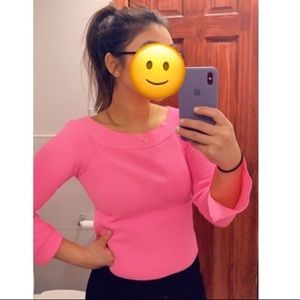 Asos quartered bell sleeve hot pink sweater